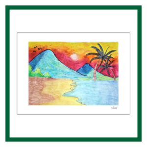 Kunstdruck A4 Sonne Meer Berg